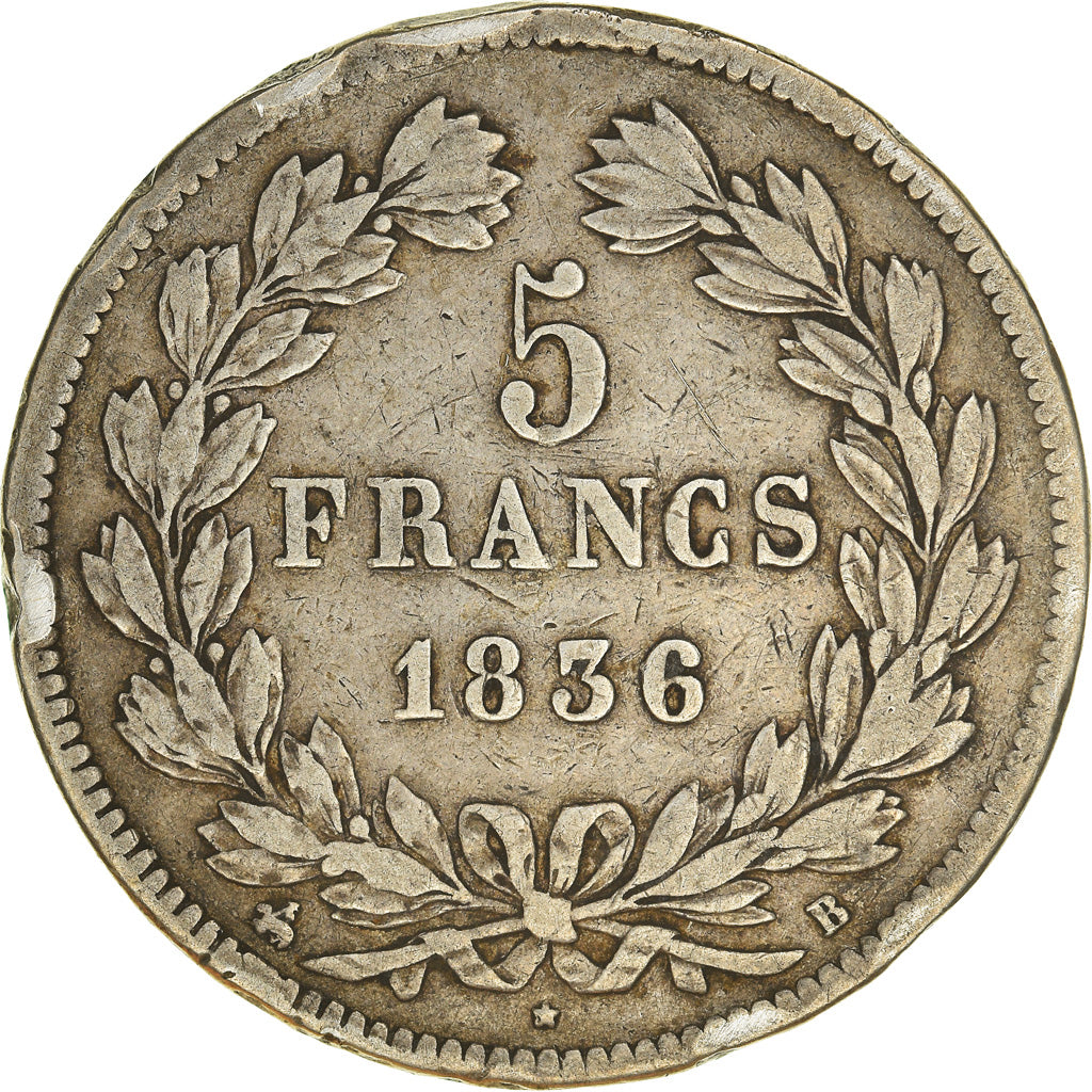 Moneta, Francja, Louis-Philippe, 5 Francs, 1836, Rouen, VF(30-35), Srebro