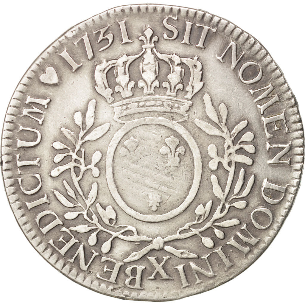 France, Louis XV, Écu aux branches d'olivier, 1731, Amiens, VF(20-25), KM 486.23