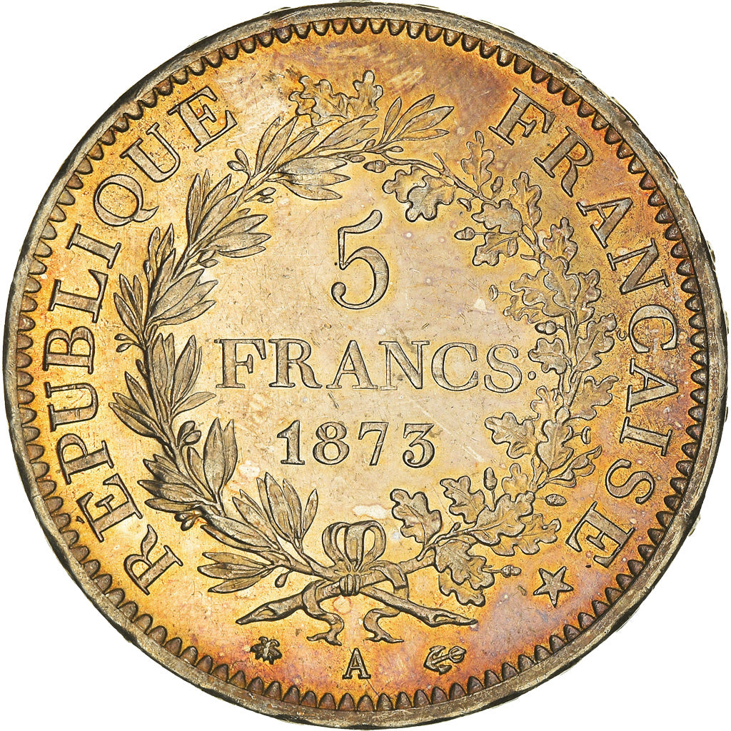 Monnaie, France, Hercule, 5 Francs, 1873, Paris, Patine irisée, SUP+, Argent