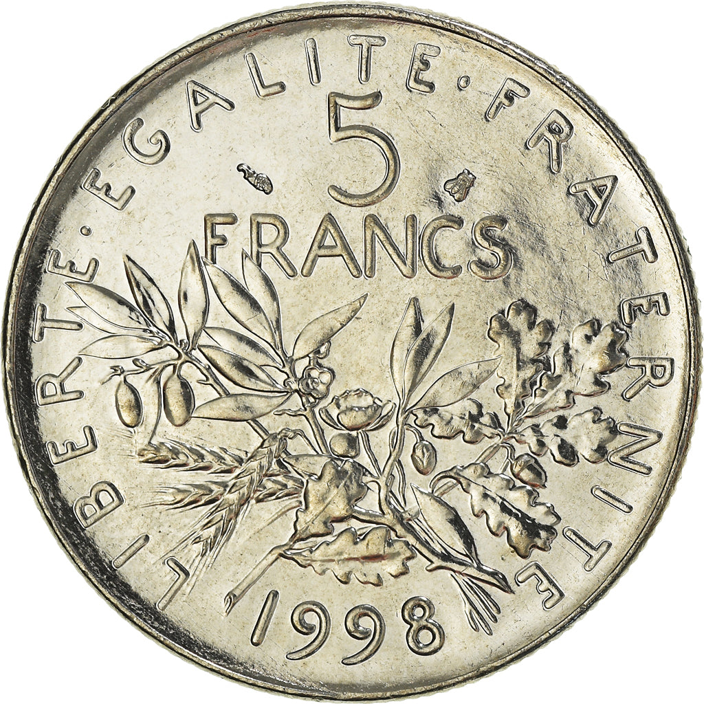 Coin, France, Semeuse, 5 Francs, 1998, Paris, MS(64), Nickel Clad Copper-Nickel