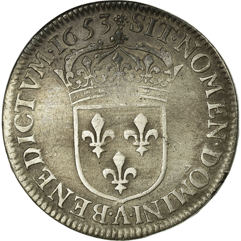 Coin, France, Louis XIV, 1/4 Écu à la mèche longue, 1/4 Ecu, 1653, Paris
