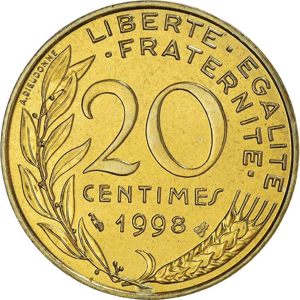 Coin, France, Marianne, 20 Centimes, 1998, Paris, MS(65-70), Aluminum-Bronze