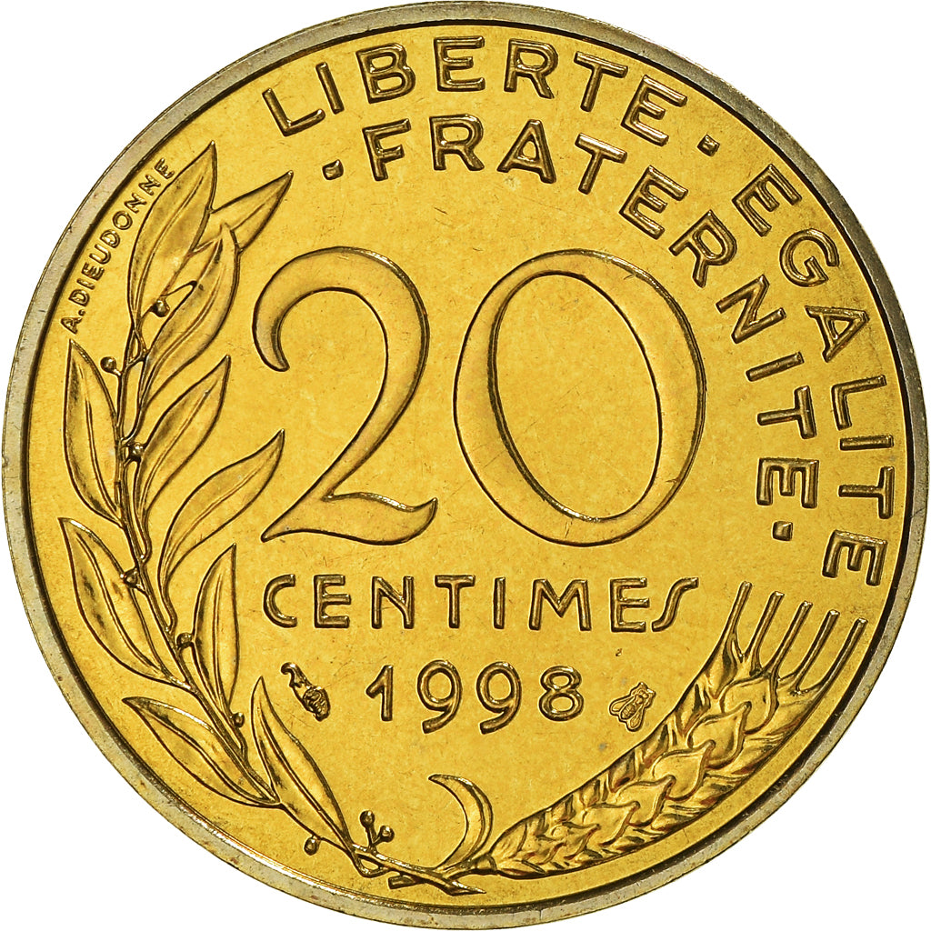 Coin, France, Marianne, 20 Centimes, 1998, Paris, MS(65-70), Aluminum-Bronze