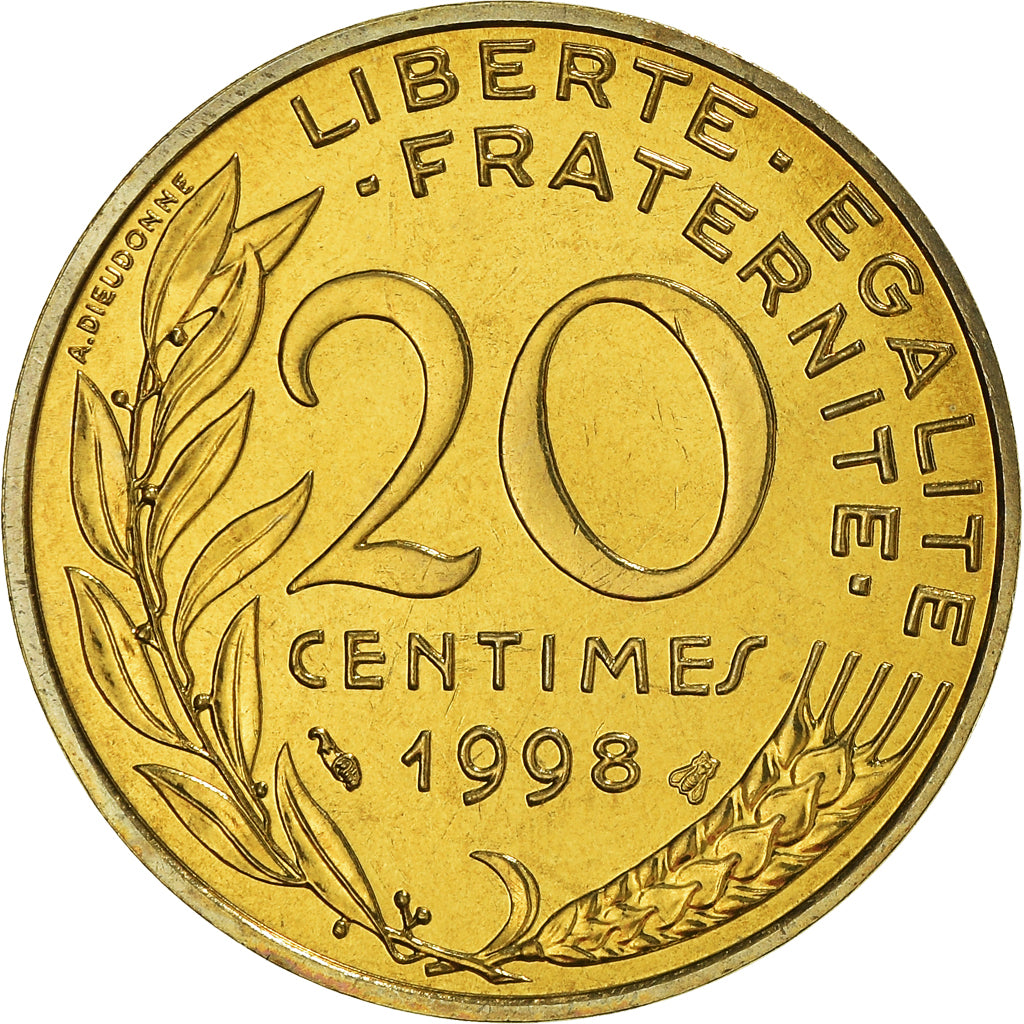 Coin, France, Marianne, 20 Centimes, 1998, Paris, MS(65-70), Aluminum-Bronze
