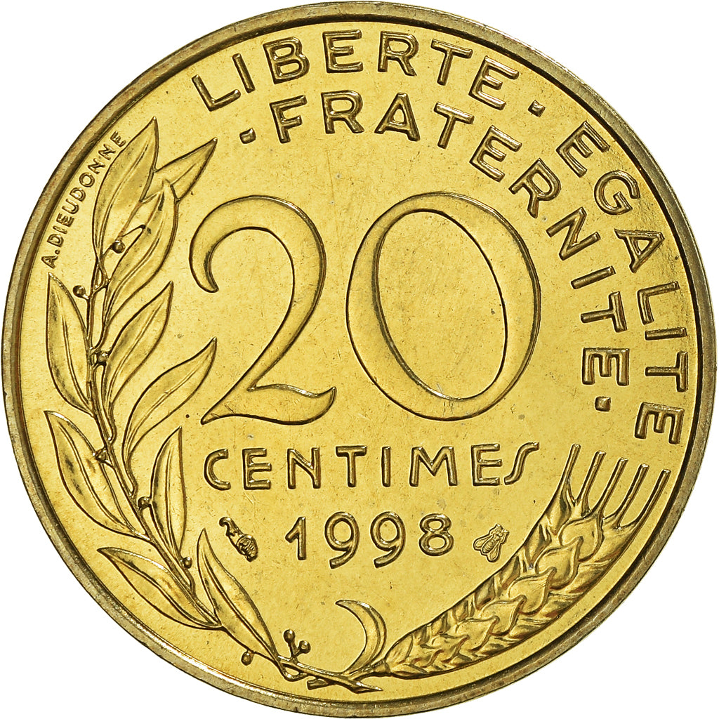 Münze, Frankreich, Marianne, 20 Centimes, 1998, Paris, STGL, Aluminum-Bronze