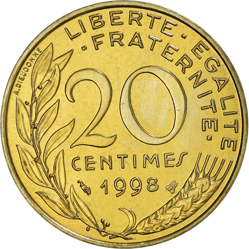 Münze, Frankreich, Marianne, 20 Centimes, 1998, Paris, STGL, Aluminum-Bronze