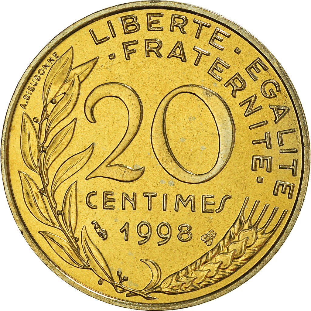 Coin, France, Marianne, 20 Centimes, 1998, Paris, MS(64), Aluminum-Bronze