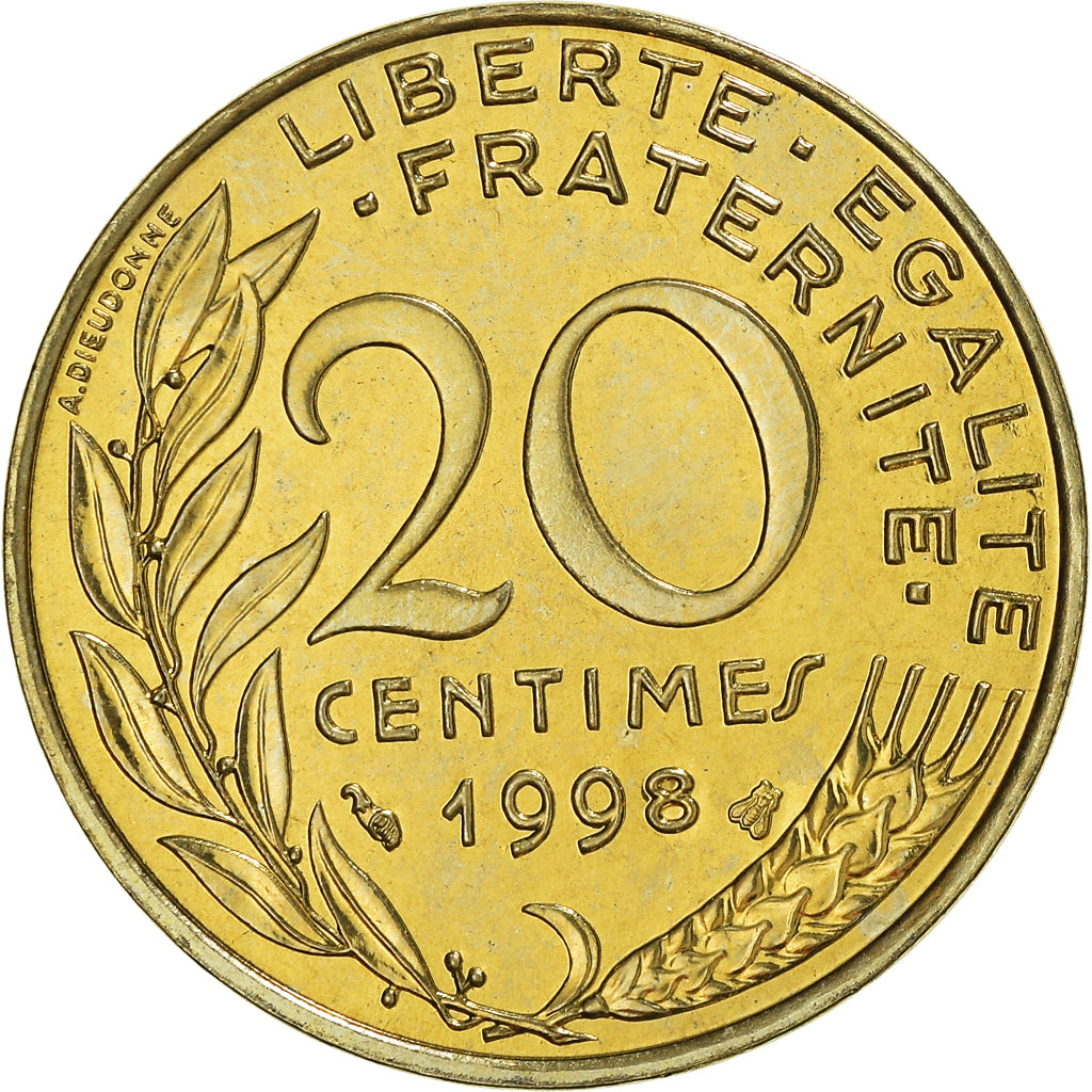 Coin, France, Marianne, 20 Centimes, 1998, Paris, MS(64), Aluminum-Bronze
