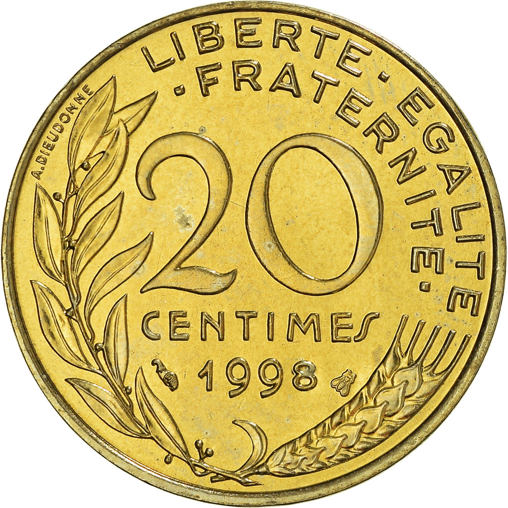Coin, France, Marianne, 20 Centimes, 1998, Paris, MS(64), Aluminum-Bronze