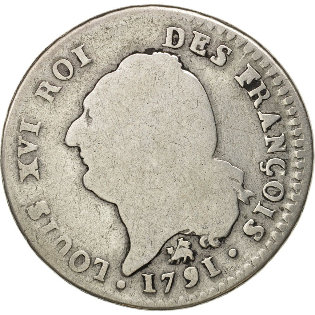 France, 15 sols françois, 1/8 ECU, 1791, Rouen, VG(8-10), Silver, KM 604.2