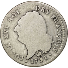 France, 15 sols françois, 1/8 ECU, 1791, Rouen, VG(8-10), Silver, KM 604.2