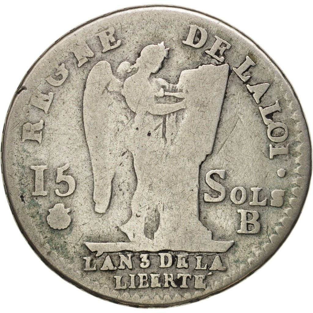 France, 15 sols françois, 1/8 ECU, 1791, Rouen, VG(8-10), Silver, KM 604.2