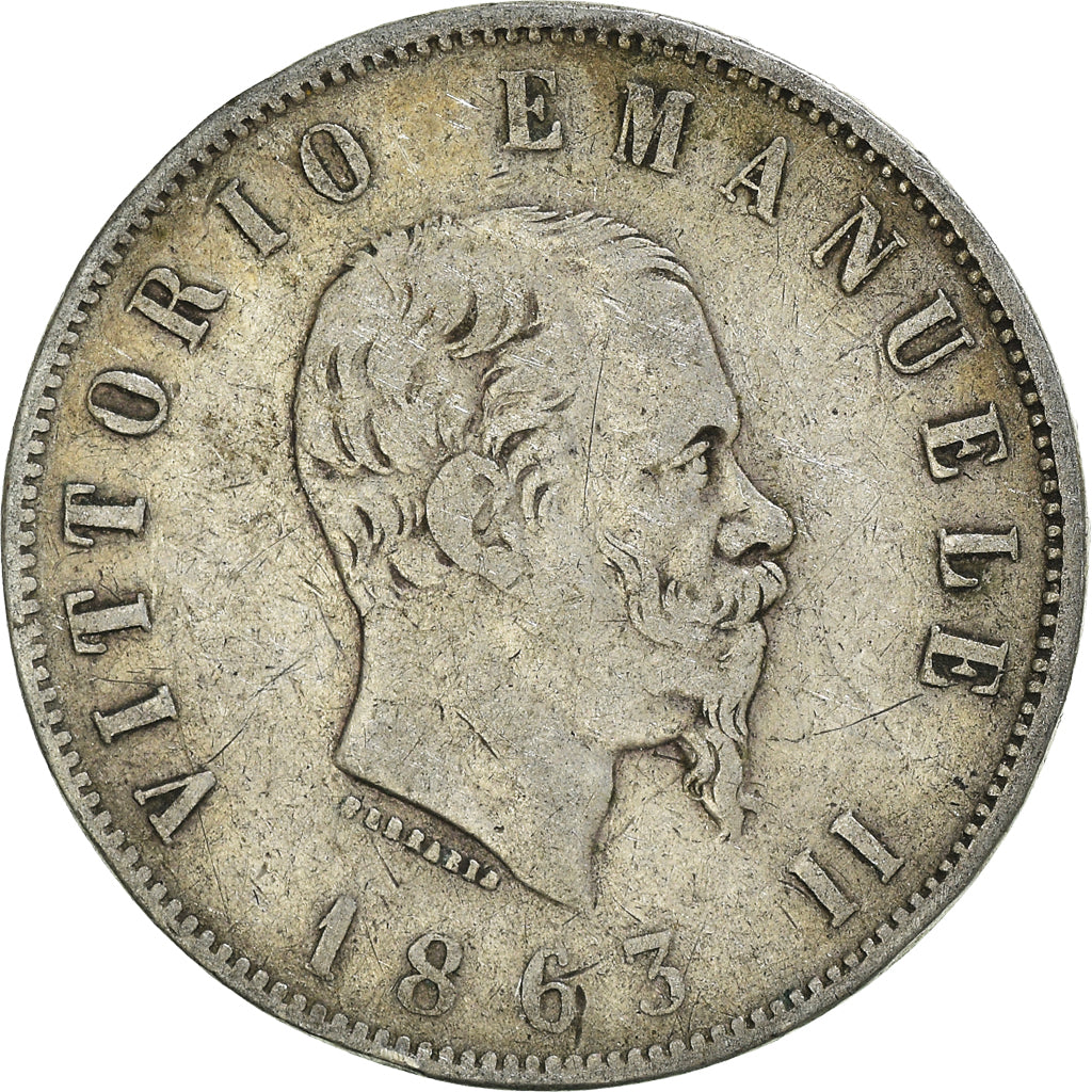 Moneta, Italia, Vittorio Emanuele II, 2 Lire, 1863, Naples, MB+, Argento