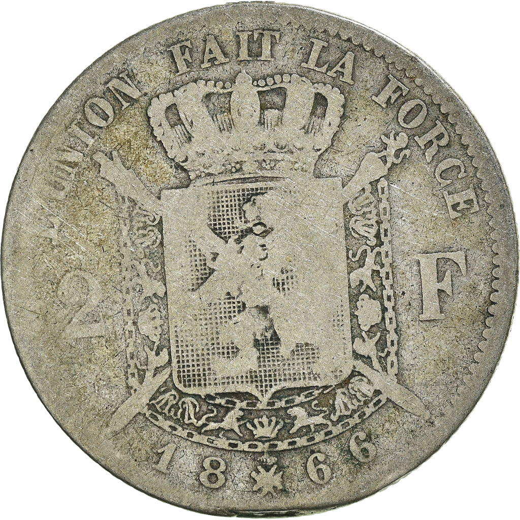 Münze, Belgien, Leopold II, 2 Francs, 2 Frank, 1866, SGE+, Silber, KM:30.1