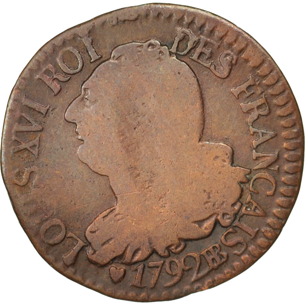 Moneda, Francia, 3 deniers français, 3 Deniers, Liard, 1792, Strasbourg, BC