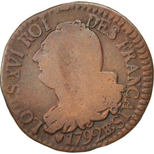 Moneda, Francia, 3 deniers français, 3 Deniers, Liard, 1792, Strasbourg, BC