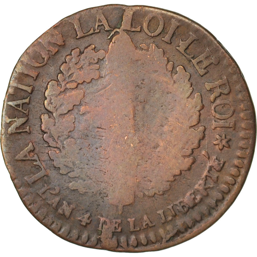 Moneda, Francia, 3 deniers français, 3 Deniers, Liard, 1792, Strasbourg, BC