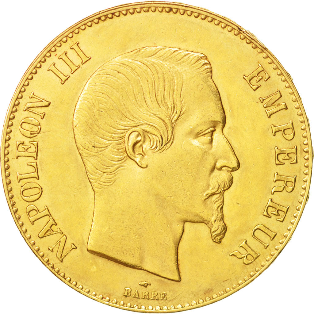 France, Napoleon III, 100 Francs, 1858,Paris,AU(50-53),Gold, KM786.1,Gadoury1135