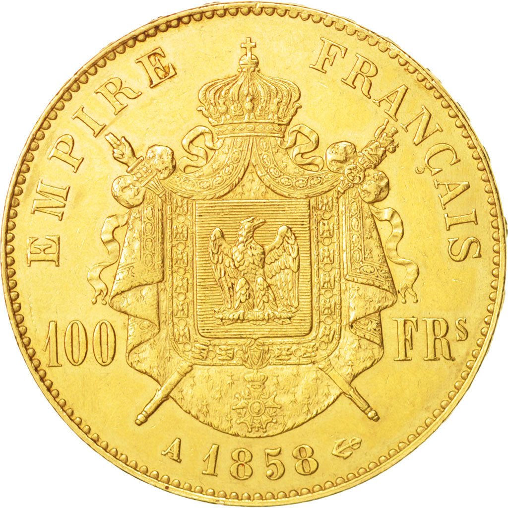 France, Napoleon III, 100 Francs, 1858,Paris,AU(50-53),Gold, KM786.1,Gadoury1135