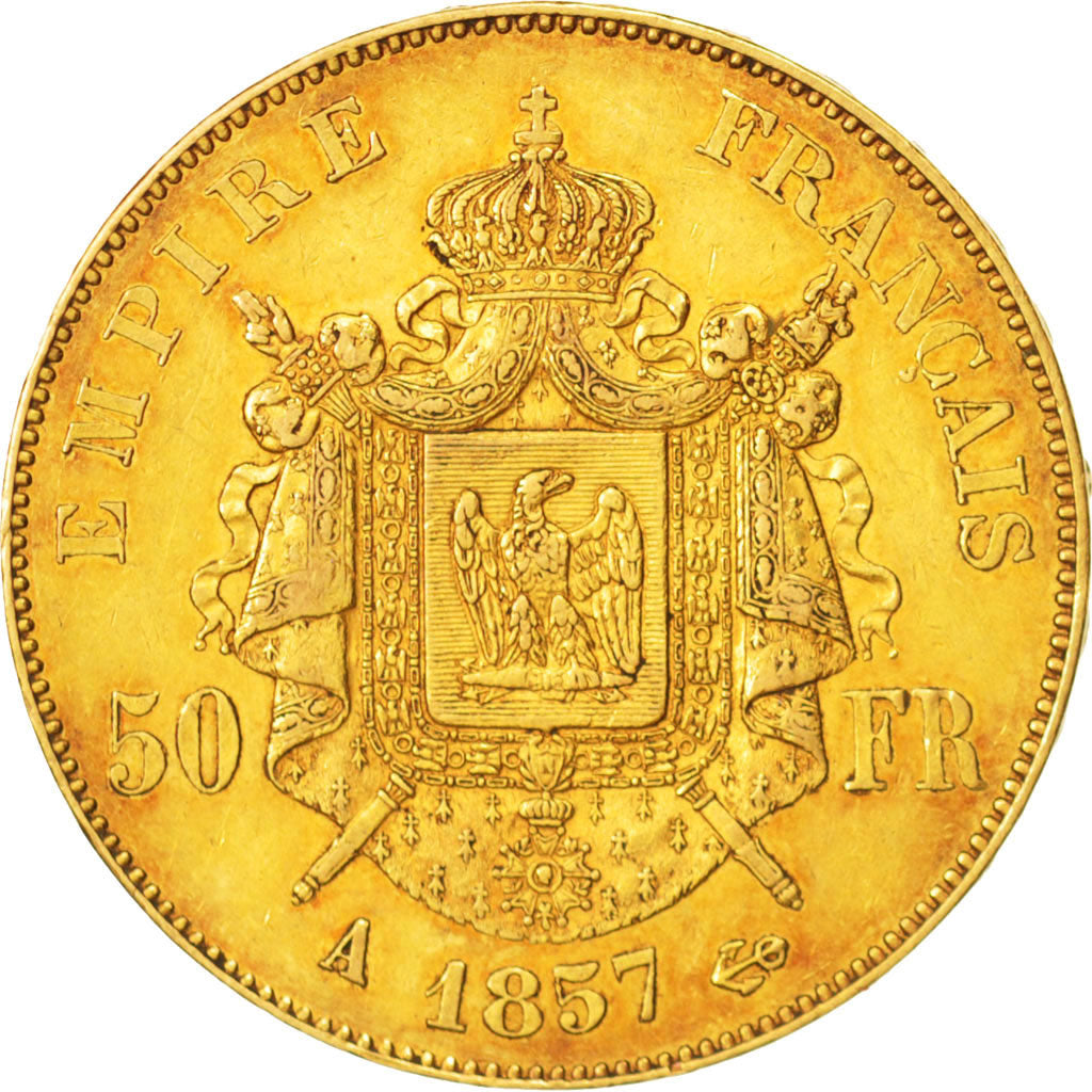 France, Napoléon III, 50 Francs, 1857, Paris, TTB, Or, KM:785.1,Gadoury 1111
