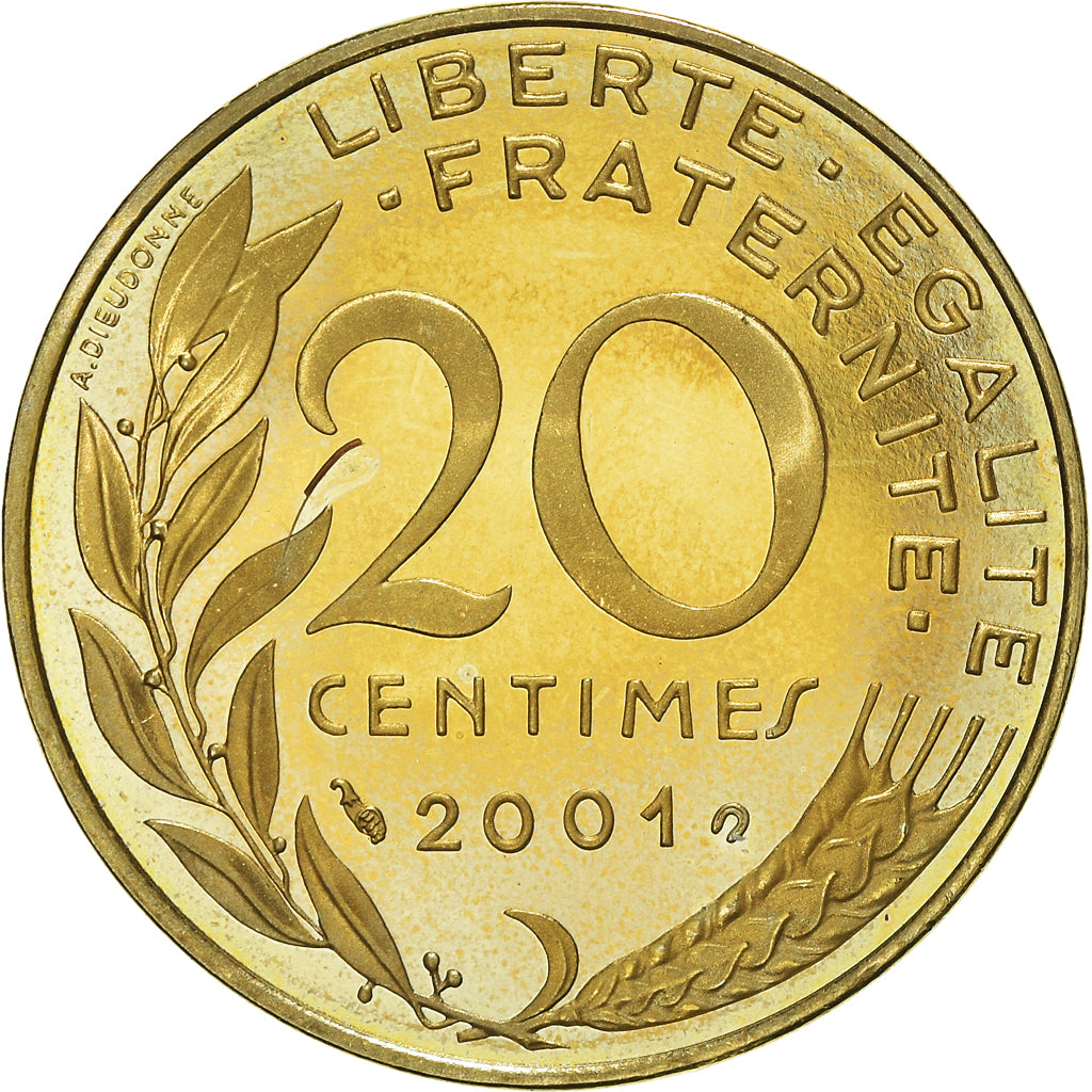 Coin, France, Marianne, 20 Centimes, 2001, Paris, Proof / BE, MS(65-70)