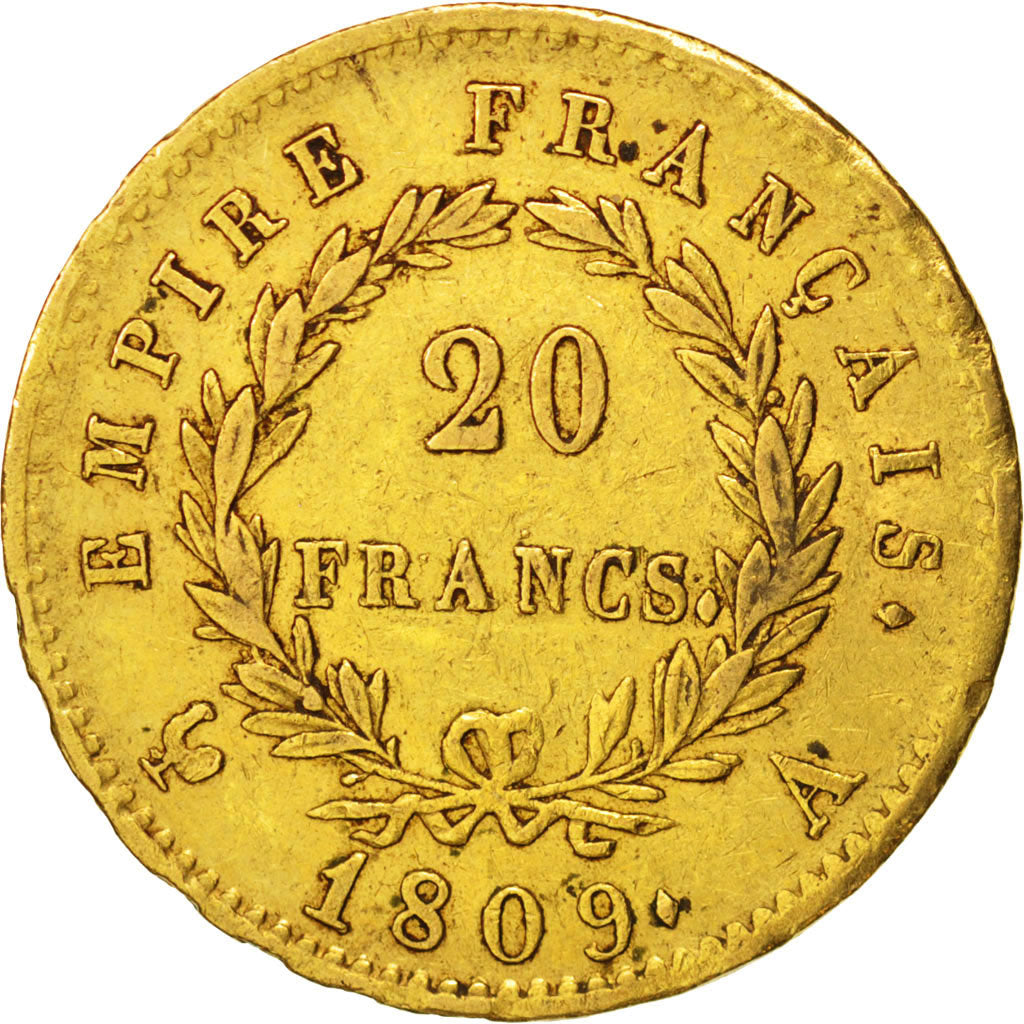 France, Napoléon I, 20 Francs, 1809, Paris, TTB, Or, KM:695.1, Gadoury:1025