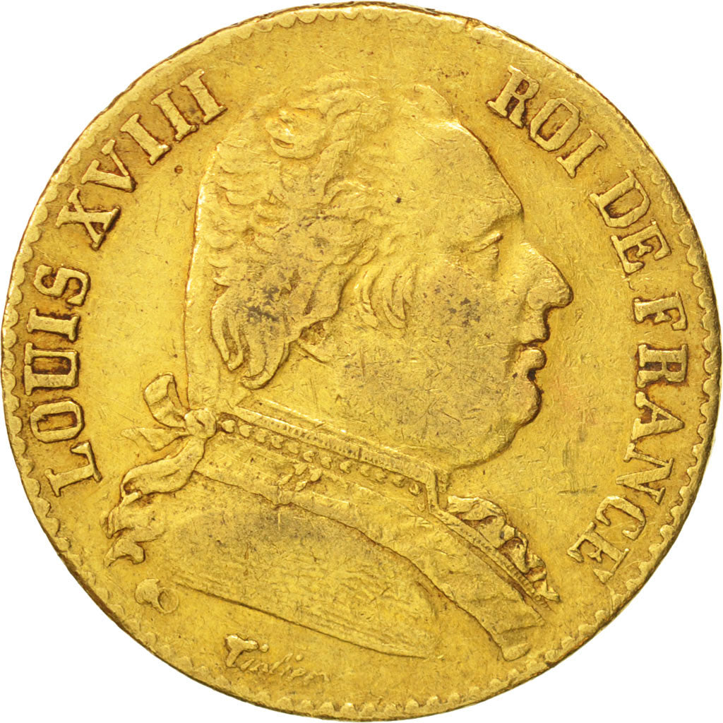 France, Louis XVIII, 20 Francs, 1814,Bayonne,VF(30-35),Gold,KM 706.4,Gadoury1026