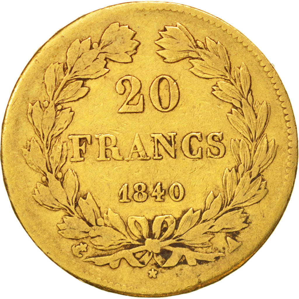 France, Louis-Philippe, 20 Francs,1840,Paris,VF(20-25),Gold,KM:750.1,Gadoury1031