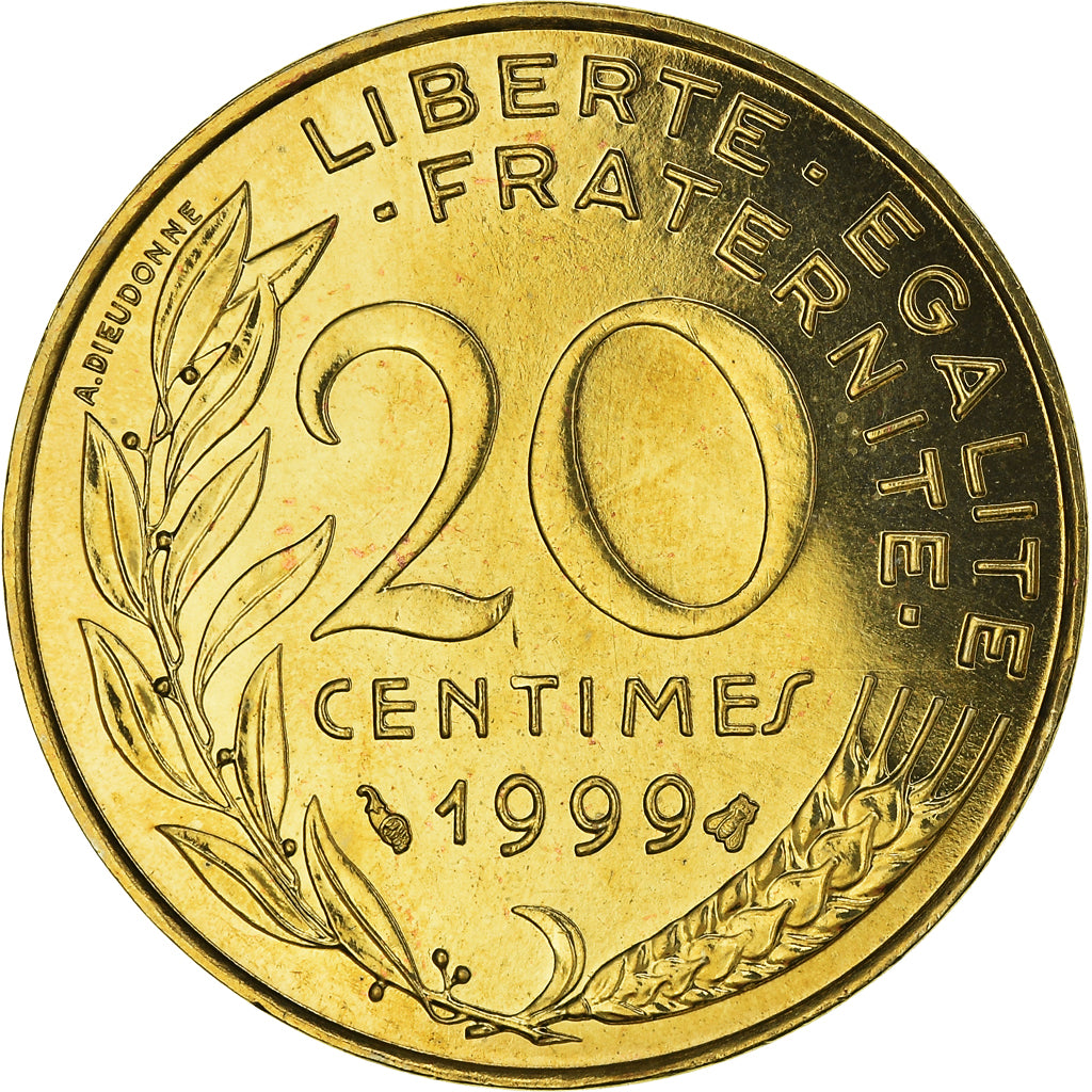 Moneta, Francia, Marianne, 20 Centimes, 1999, Paris, Lagriffoul, FDC