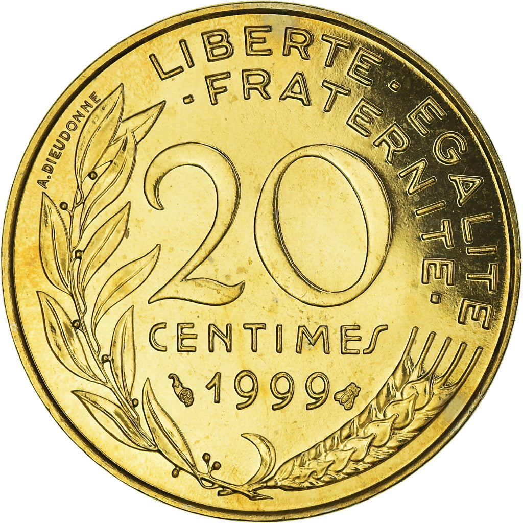 Moneta, Francia, Marianne, 20 Centimes, 1999, Paris, Lagriffoul, FDC