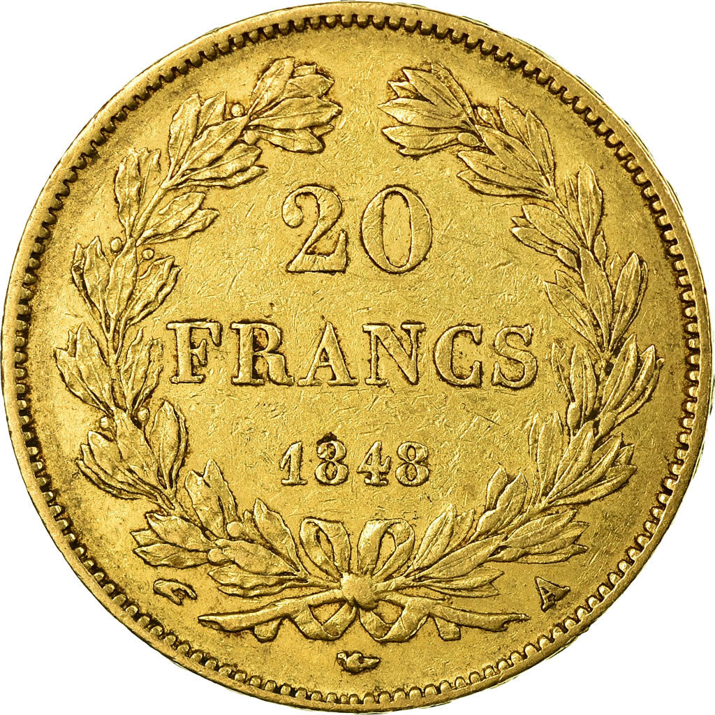 Moneta, Francia, Louis-Philippe, 20 Francs, 1848, Paris, BB+, Oro, KM:750.1