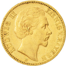 German States, BAVARIA, Ludwig II, 20 Mark, 1873, Munich, EF(40-45), Gold, KM894