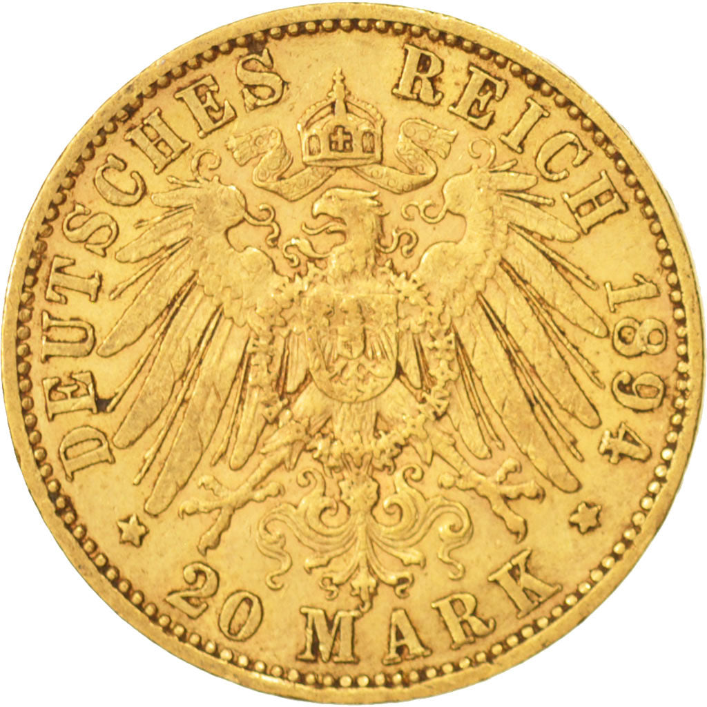 German States, SAXONY-ALBERTINE, Albert, 20 Mark, 1894, Muldenhütten, EF(40-45)