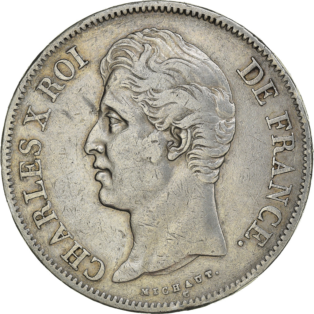 Coin, France, Charles X, 5 Francs, 1827, Paris, EF(40-45), Silver, KM:728.1