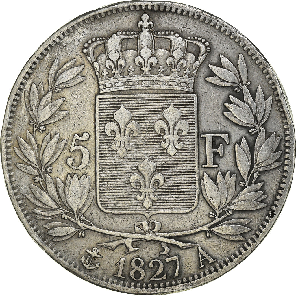 Coin, France, Charles X, 5 Francs, 1827, Paris, EF(40-45), Silver, KM:728.1