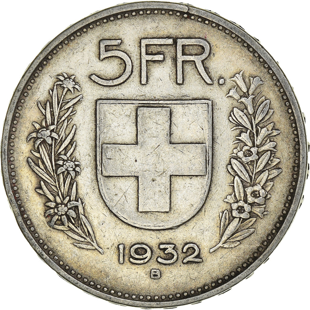 Moeda, Suíça, 5 Francs, 1932, Bern, EF(40-45), Prata, KM:40