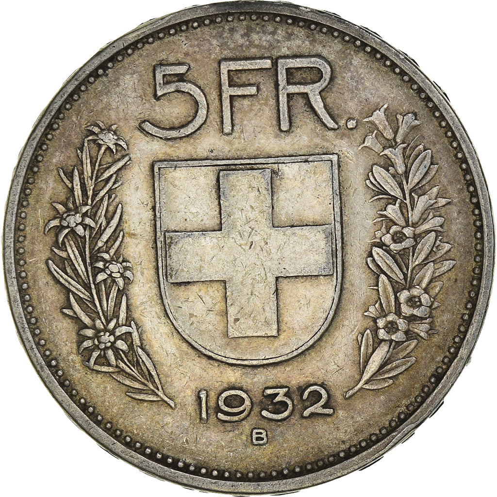 Moeda, Suíça, 5 Francs, 1932, Bern, EF(40-45), Prata, KM:40