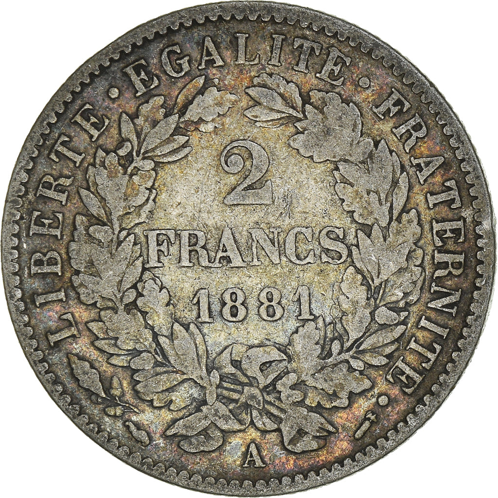 Coin, France, Cérès, 2 Francs, 1881, Paris, VF(30-35), Silver, KM:817.1