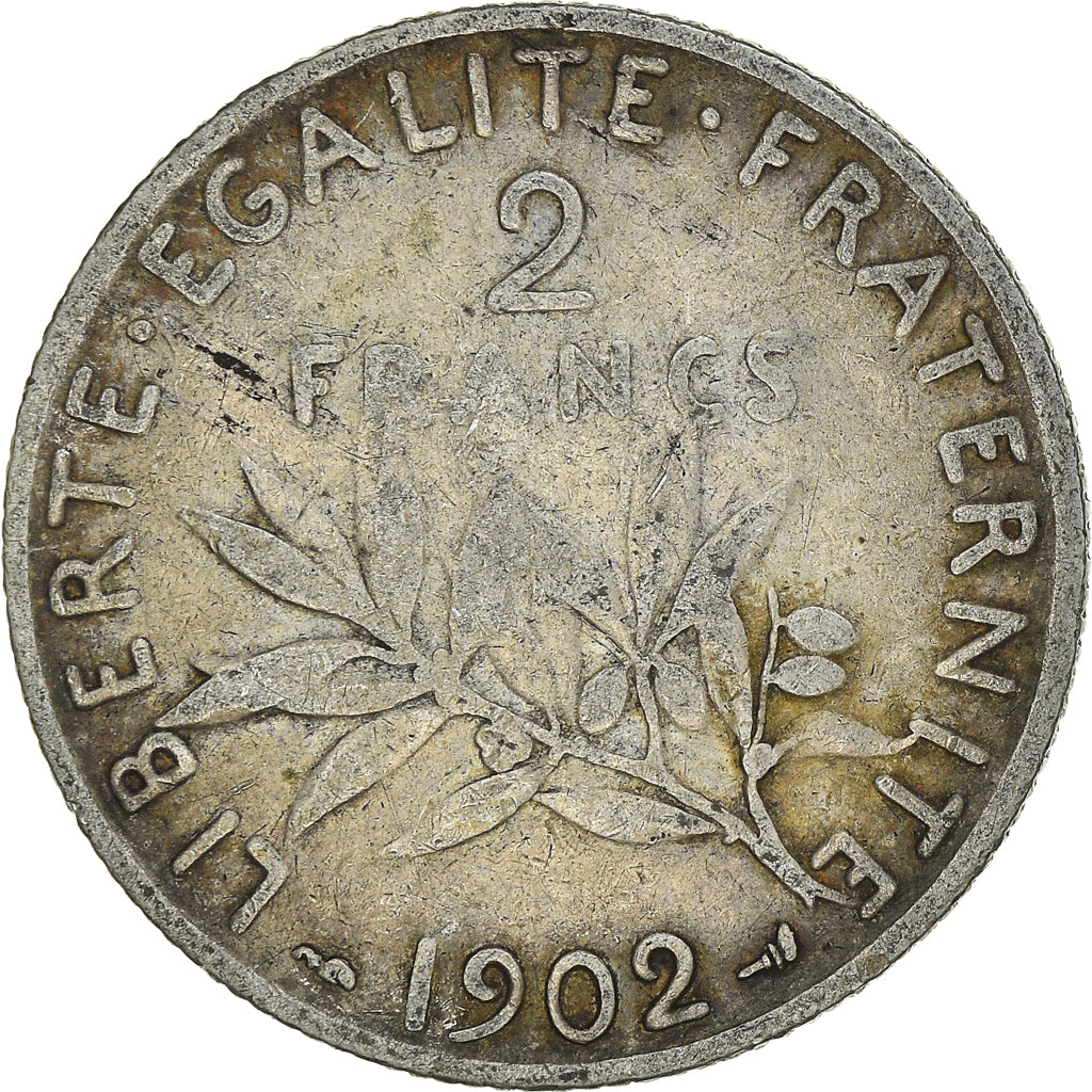 Moneta, Francia, Semeuse, 2 Francs, 1902, Paris, MB, Argento, KM:845.1