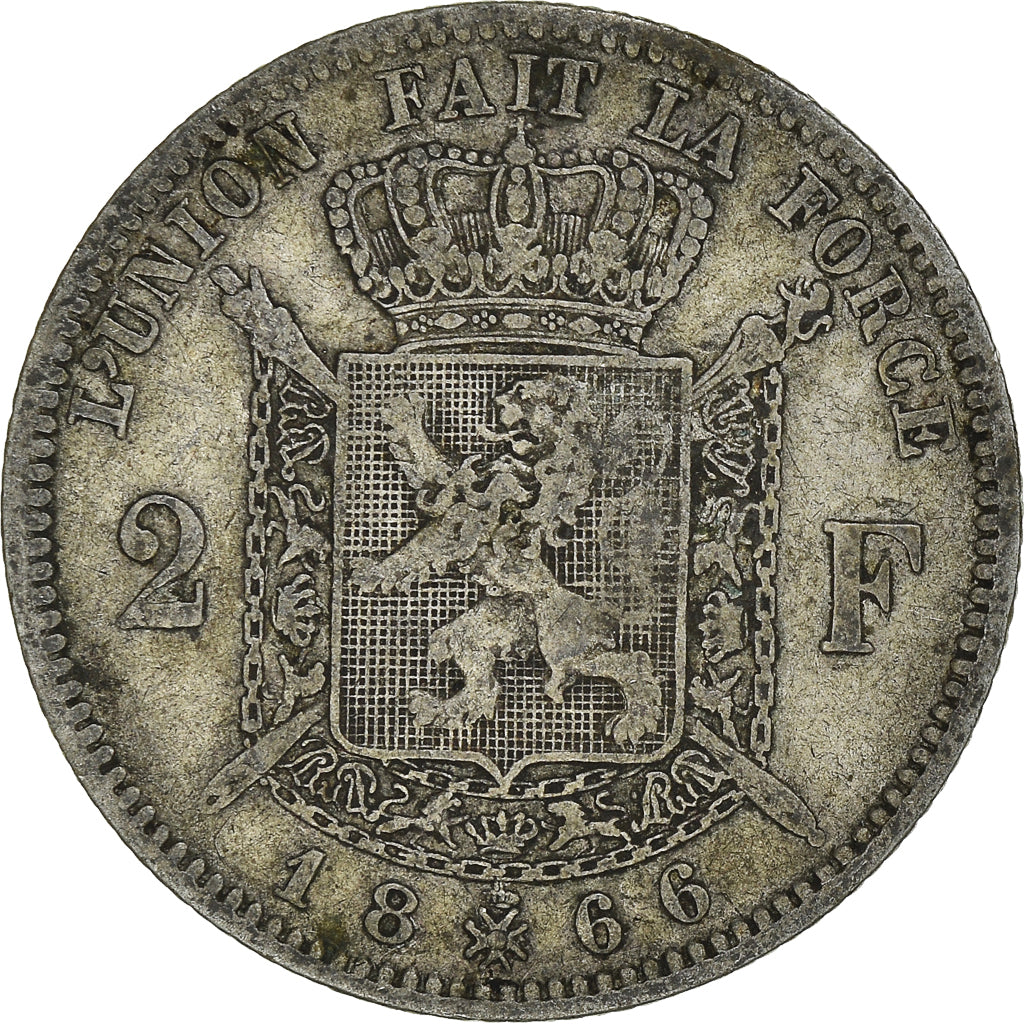 Moneta, Belgio, Leopold II, 2 Francs, 2 Frank, 1866, MB, Argento, KM:30.1