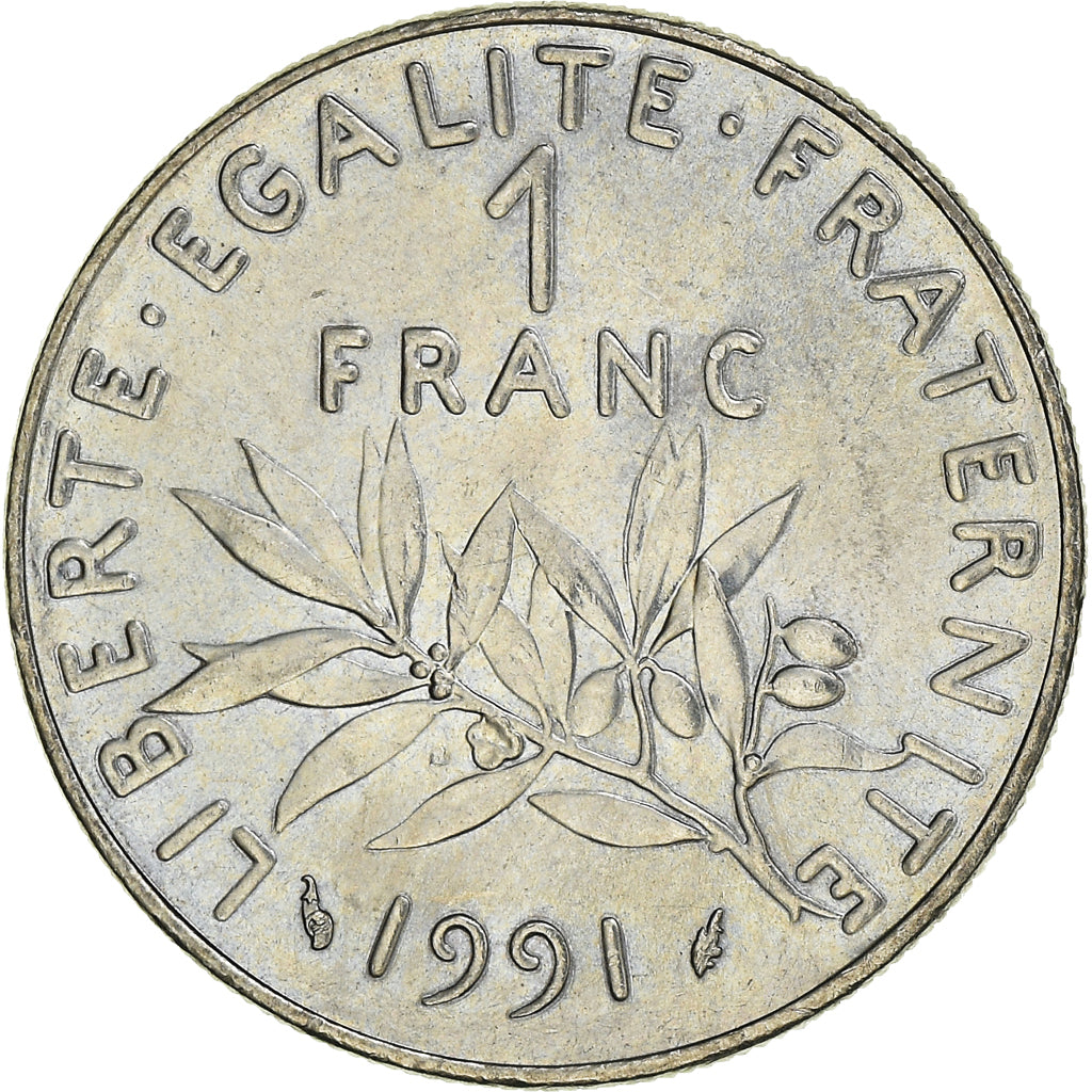 Münze, Frankreich, Semeuse, Franc, 1991, Paris, O.Roty, UNZ, Nickel, KM:925.1