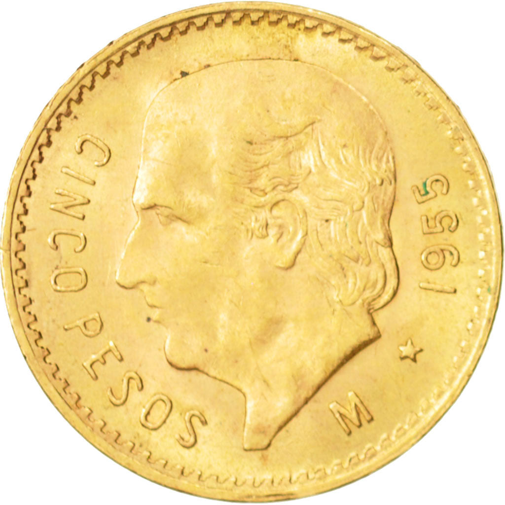 Mexique, 5 Pesos, 1955, Mexico City, SUP, Or, KM:464