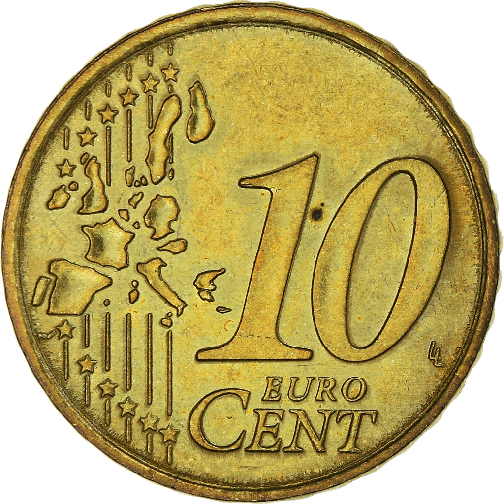 Mónaco, 10 Euro Cent, 2002, Paris, AU(55-58), Latão, KM:170