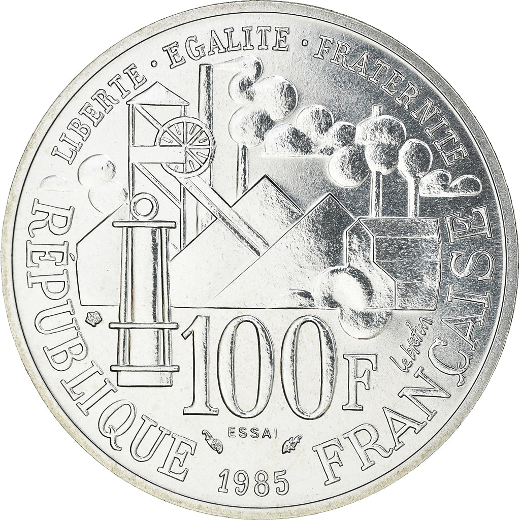 Coin, France, Zola, 100 Francs, 1985, Pessac, ESSAI, MS(65-70), Silver, KM:E131