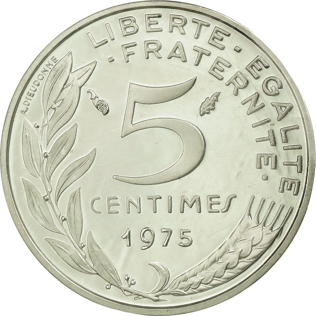 Coin, France, 5 Centimes, 1975, MS(65-70), Silver, KM:P516, Gadoury:22.P2