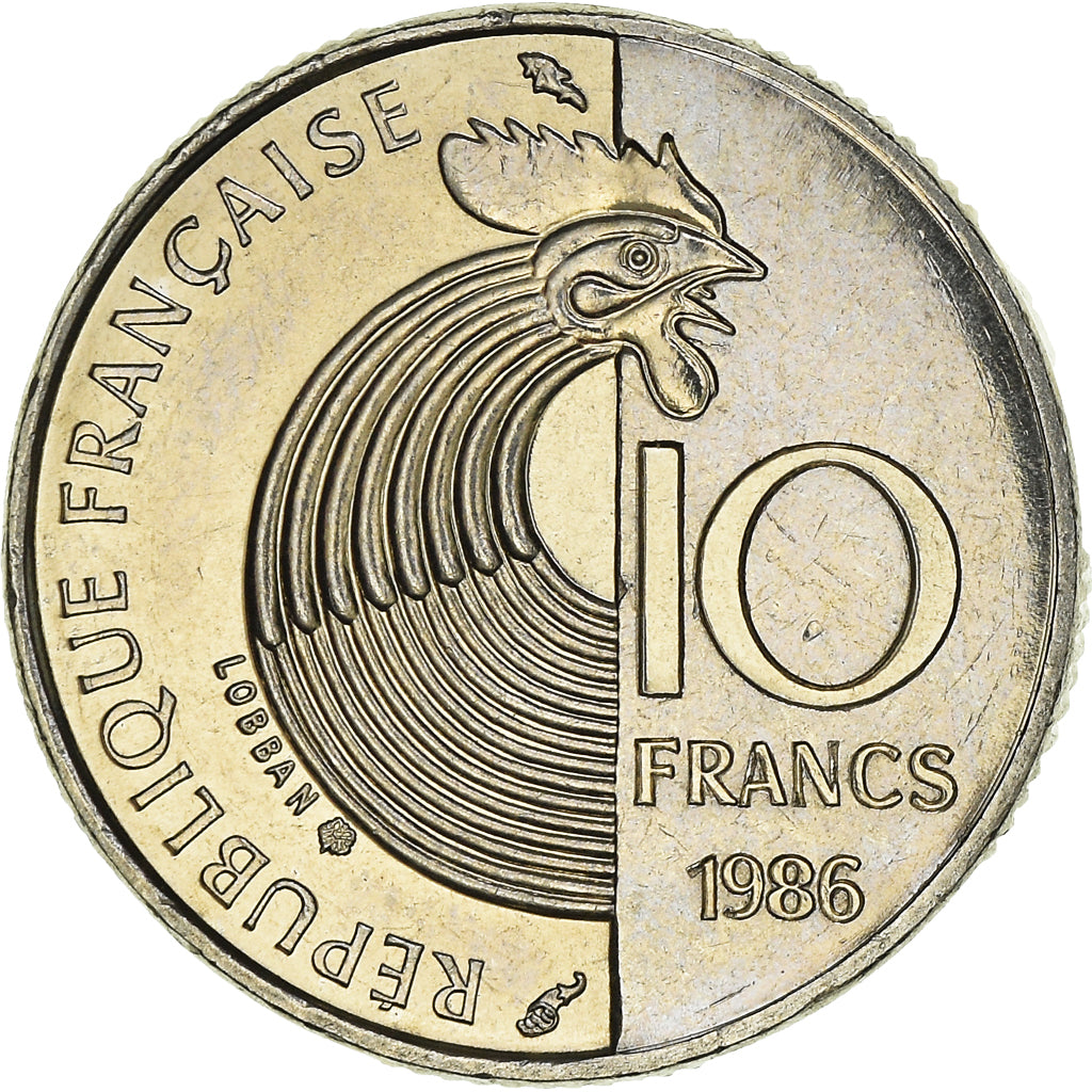 Moneta, Francja, Schumann, 10 Francs, 1986, MS(60-62), Nikiel, KM:958