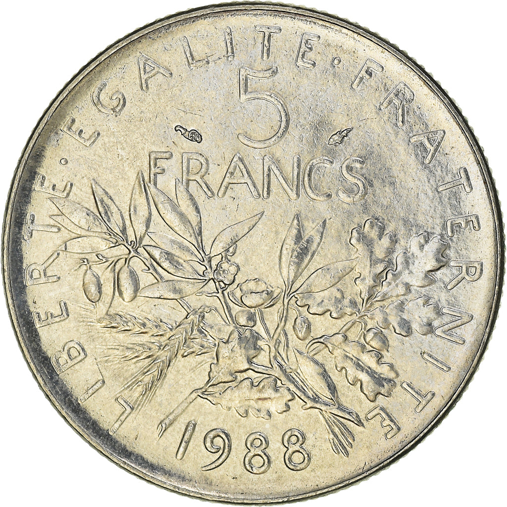 Coin, France, Semeuse, 5 Francs, 1988, Paris, MS(63), Nickel Clad Copper-Nickel