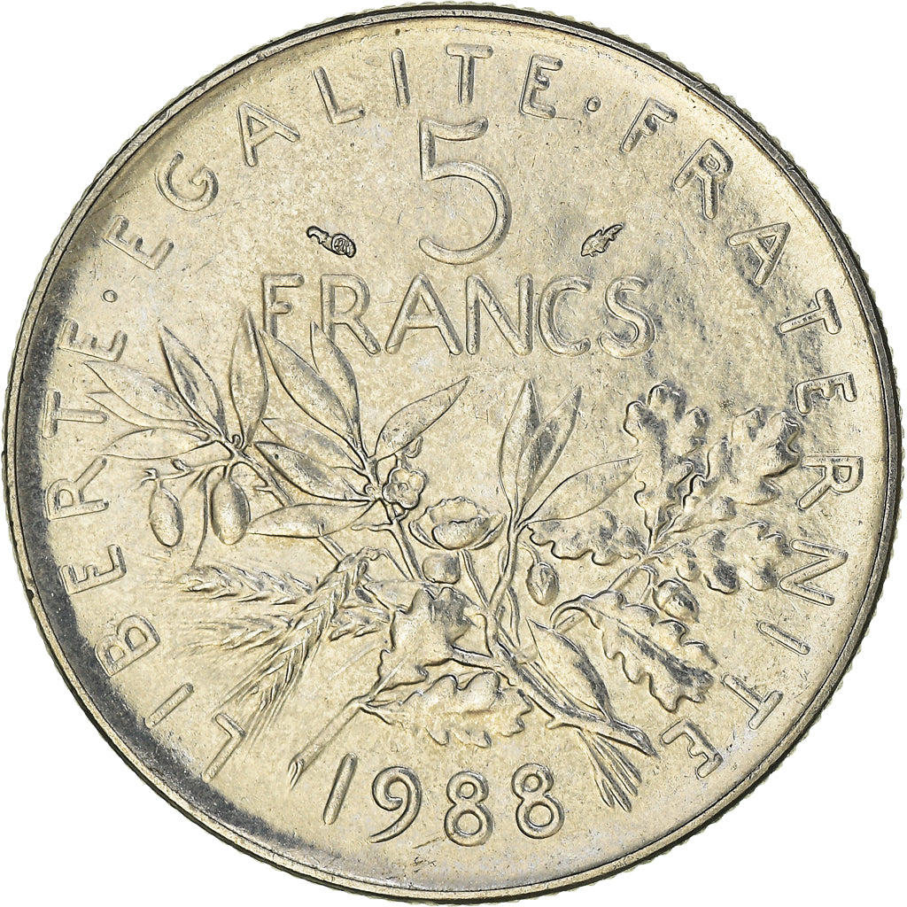 Coin, France, Semeuse, 5 Francs, 1988, Paris, MS(63), Nickel Clad Copper-Nickel
