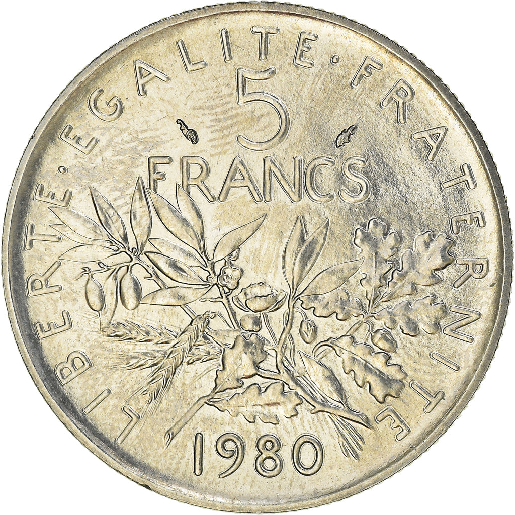 Moeda, França, Semeuse, 5 Francs, 1980, Paris, MS(65-70), Cobre-Níquel
