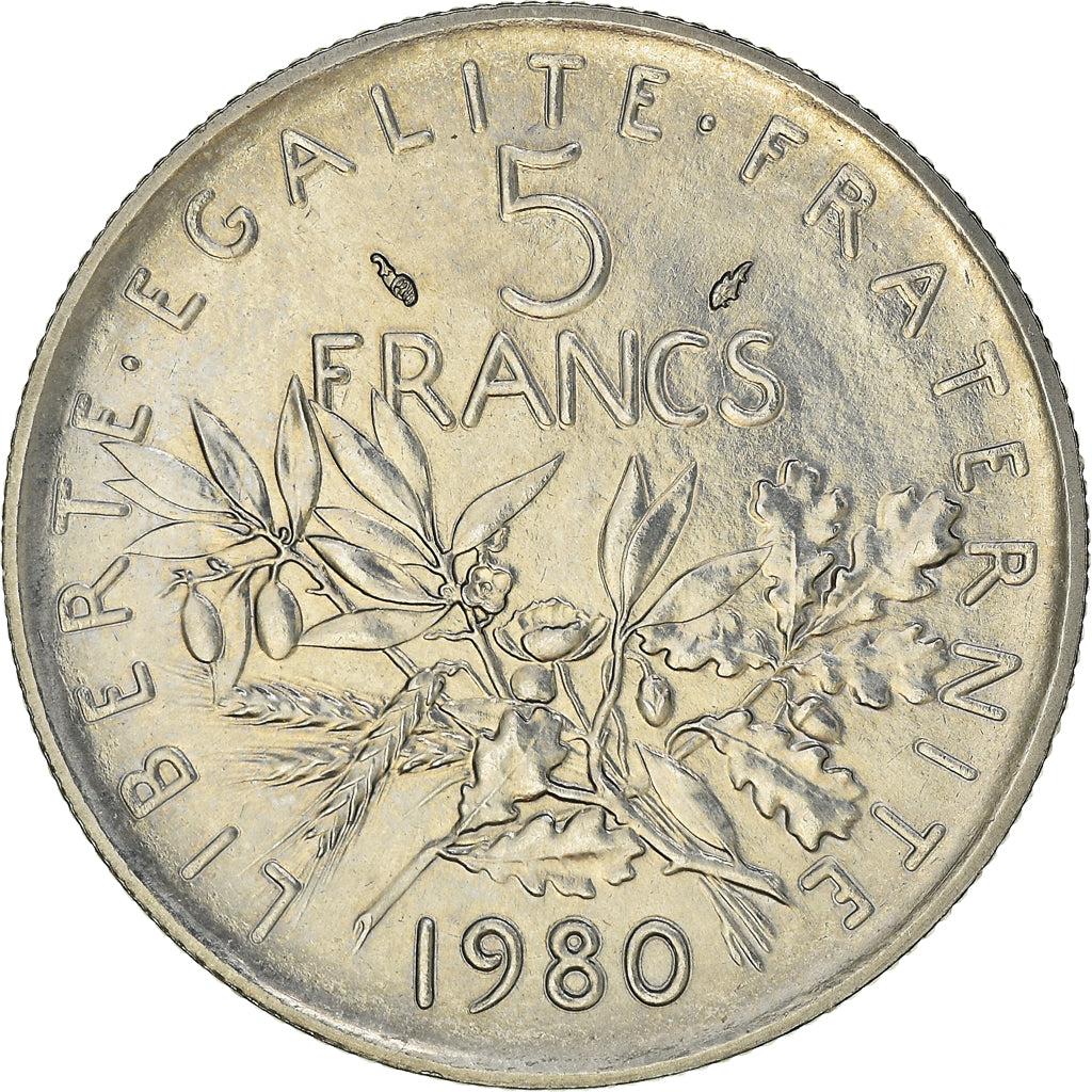 Moneda, Francia, Semeuse, 5 Francs, 1980, Paris, SC+, Níquel recubierto de